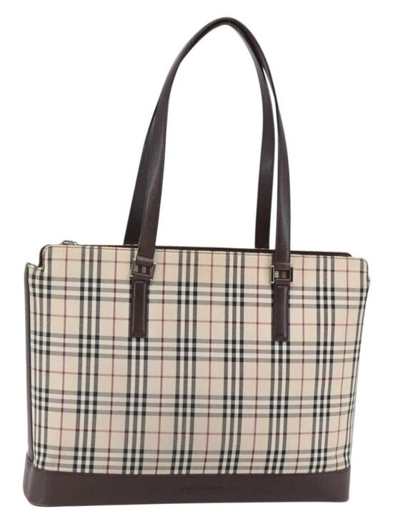 BURBERRY Nova Check Tote Bag Canvas Beige Silver Auth BA7138 - Picture 1 of 16